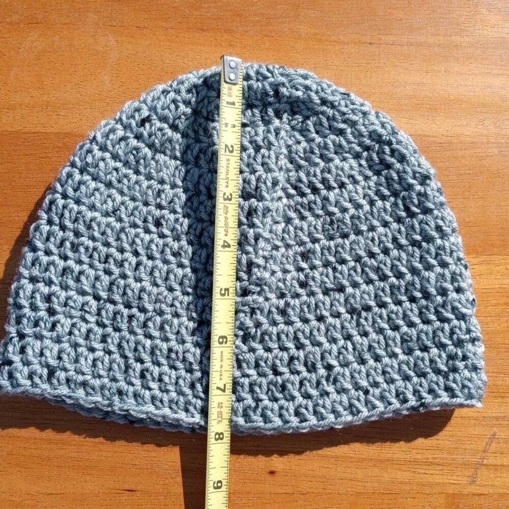 Men's Head Hugger Beanie Hat Handmade Tin Roof Gray Crochet Hiking Outdoors L - Picture 8 of 9